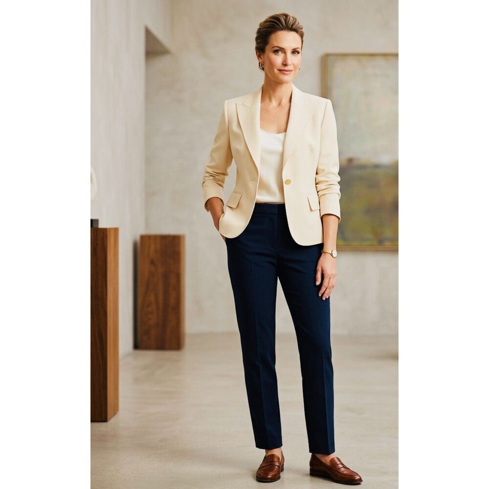 Anne Klein Women's Cream Petite Coat Jacket Size 6P Gently Used